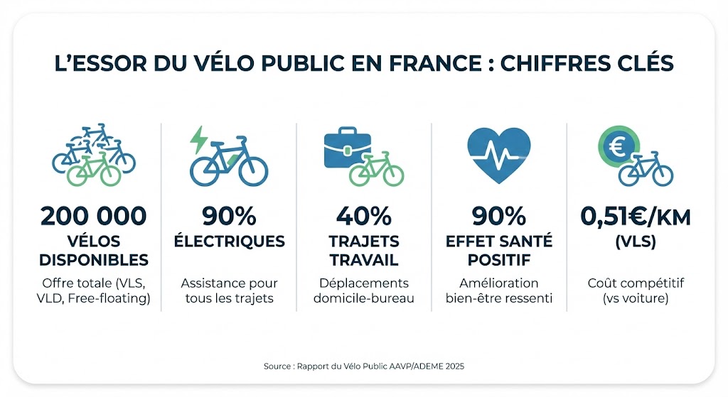 Infographie impacts positifs vélos publics 2025 : santé, environnement, économie
