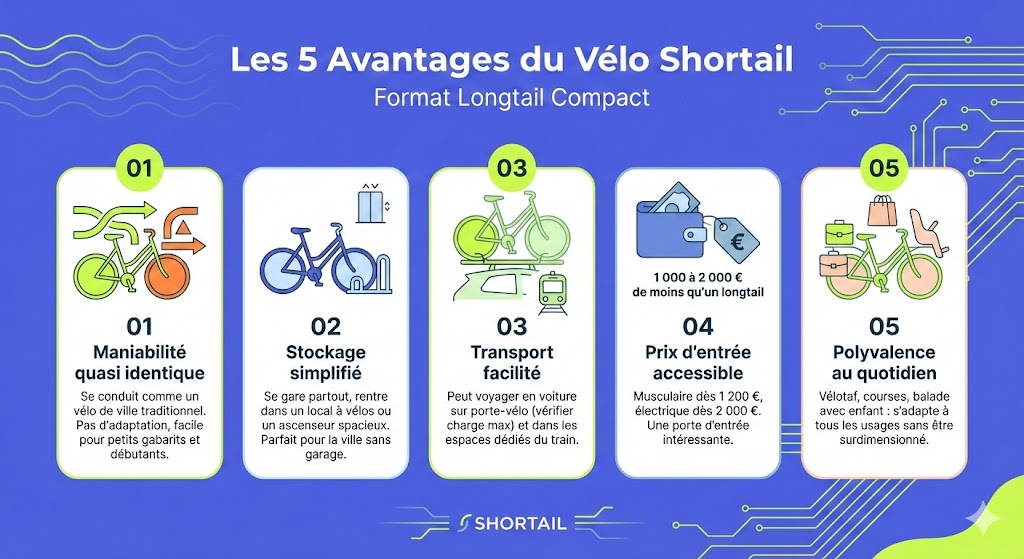 Les 5 avantages du vélo shortail : maniabilité, stockage, transport, prix, polyvalence