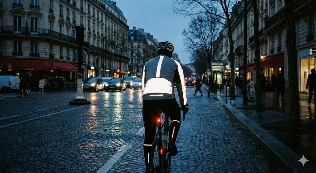 Veste vélo hiver avec bandes réfléchissantes pour visibilité nocturne