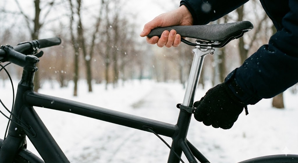 Réglage hauteur de selle vélo pour rouler sur neige