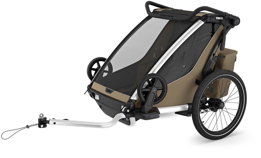 Remorque vélo enfant Thule Chariot Cross 2 double couleur faded khaki, structure aluminium polyvalente vélo et poussette