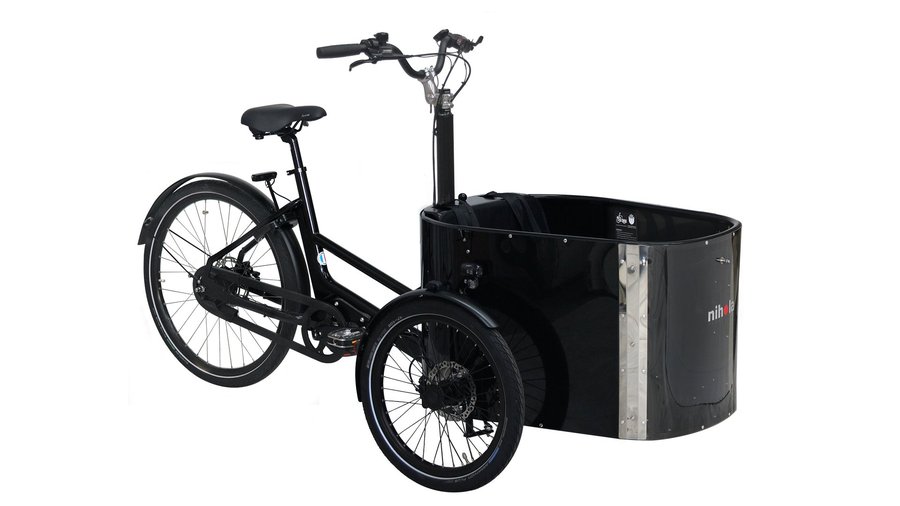 Nihola Cargo Family, triporteur électrique noir à caisse avant