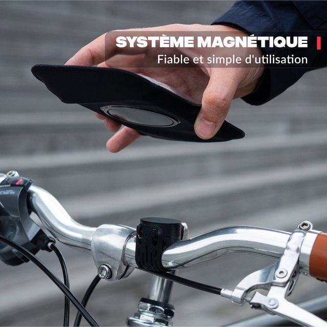 Support téléphone vélo magnétique Shapeheart avec pochette aimantée fixée au guidon