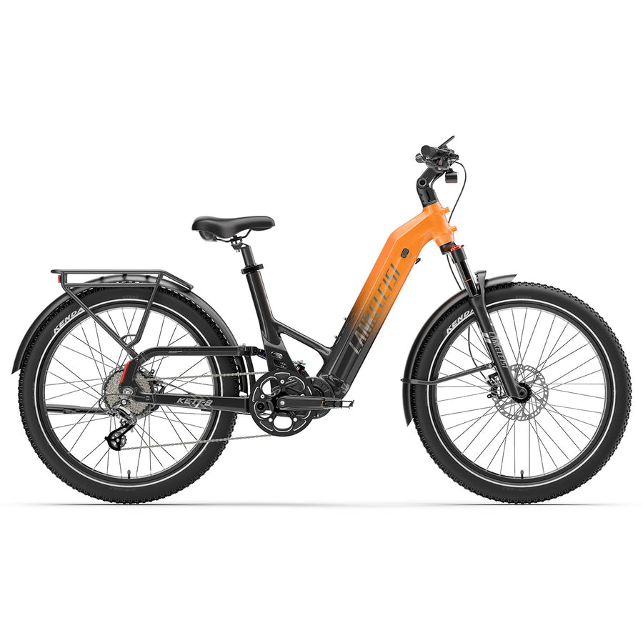 LANKELEISI KETT-8, fat bike électrique de ville, coloris orange, vue de profil